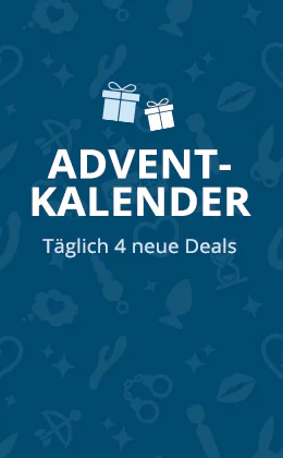 Werbebanner mit Text „Adventkalender – Täglich 4 neue Deals“, zwei Geschenk-Icons und rotem Button „Jetzt sparen & Türchen öffnen“.