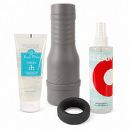 Hauptbild von Masturbator-Set „The V-Stroker Lucia“ mit Penisring, Gleitgel & Toycleaner, 4-teilig