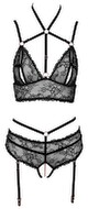 Bralette plus Straps-Slip aus Spitze mit Samtdetails, Strapse abnehmbar