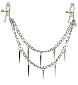 Nippelklammern „Rock Hard Nipple Clamps“, mit stylischer Metallkette voller Spikes, 31 cm