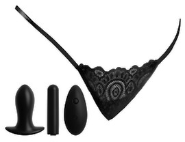 Vibro-Slip „Remote Lace Peek-a-Boo“ inkl. Vaginalplug, Vibrobullet, kabellose Fernbedienung