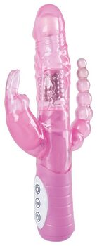 Rabbitvibrator „3 x Motor 3 x Lust“, 22 cm, stimuliert vaginal, anal und die Klitoris