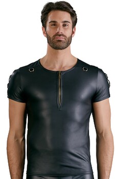 Shirt im schwarzen Mattlook mit kurzem Reißverschluss