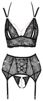 Hauptbild von 3-teiliges Straps-Set aus Spitze mit Strasskettchen-Besatz