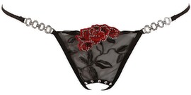 String ouvert mit zweifarbiger Stickerei und Strass-Details