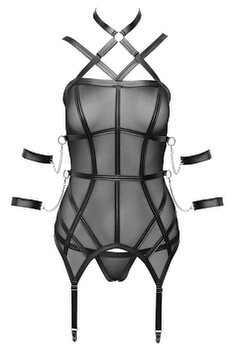 Strapshemd plus String aus Powernet, Riemendetails im Mattlook