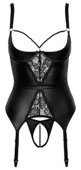 Hauptbild von Strapshemd plus String ouvert, edler Mattlook mit Spitzeneinsätzen vorne