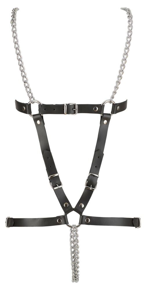 Harness aus Leder mit Metallketten im Schritt