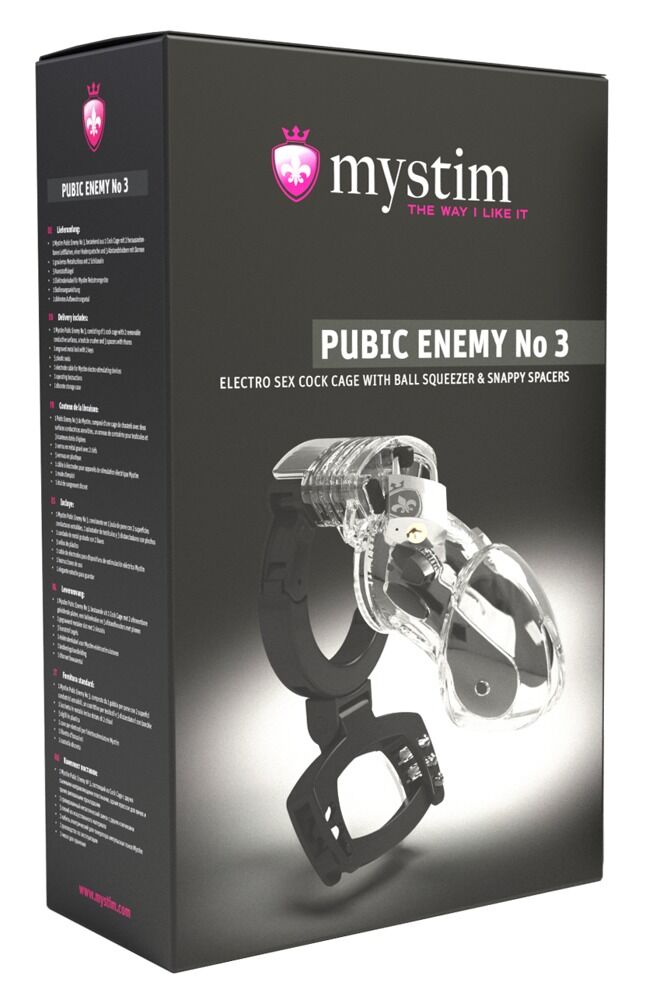 Peniskäfig „Pubic Enemy No 3“ mit Hodenquetsche, Zubehör für Reizstromgerät