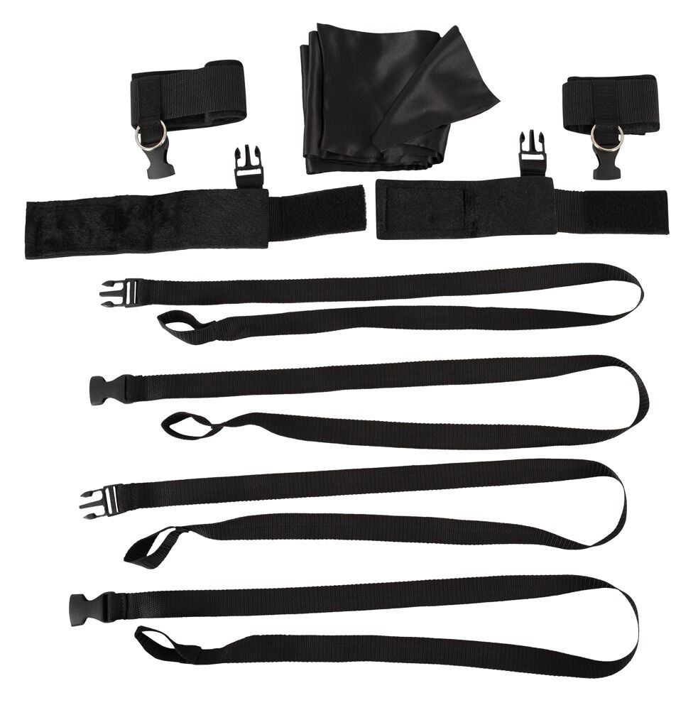 7-teiliges Bettfessel-Set mit Bondage-Schal aus Satin