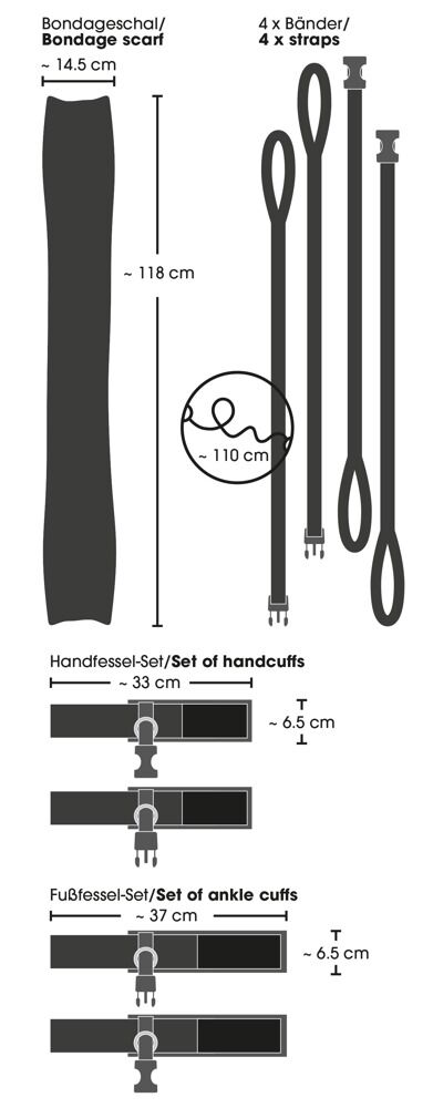 7-teiliges Bettfessel-Set mit Bondage-Schal aus Satin