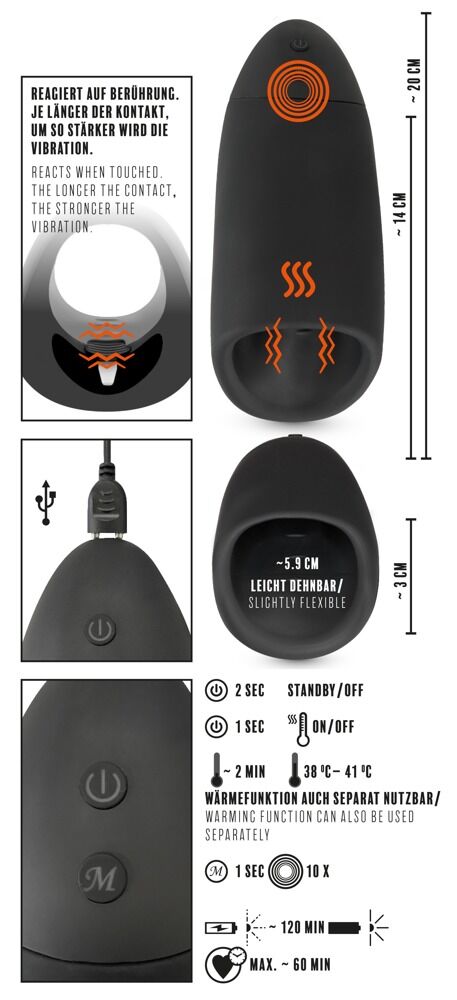 „Masturbator with 3 Functions“ mit Wärmefunktion, 10 Vibrationsmodi + Smart Shaking