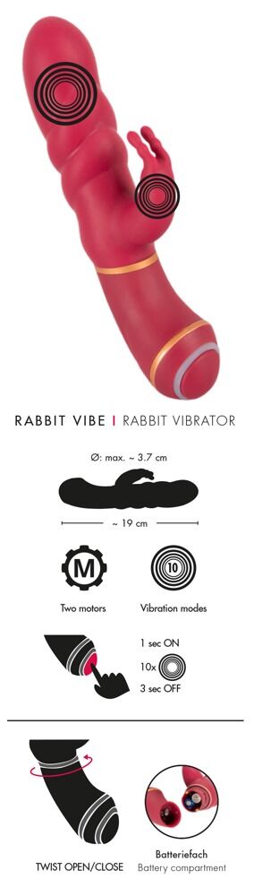 Rabbitvibrator „O Lovers Rabbit“, 19 cm, mit 2 Motoren