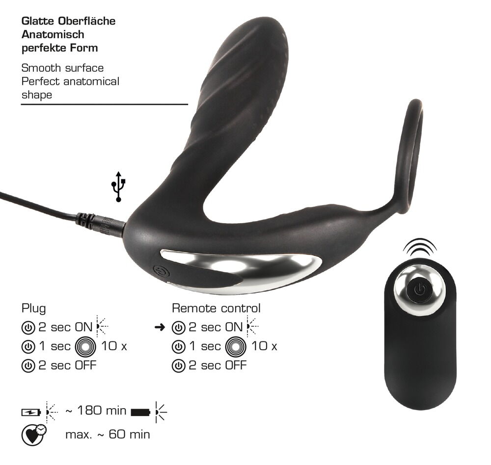 Analvibrator „RC Prostata Plug mit Penisring“