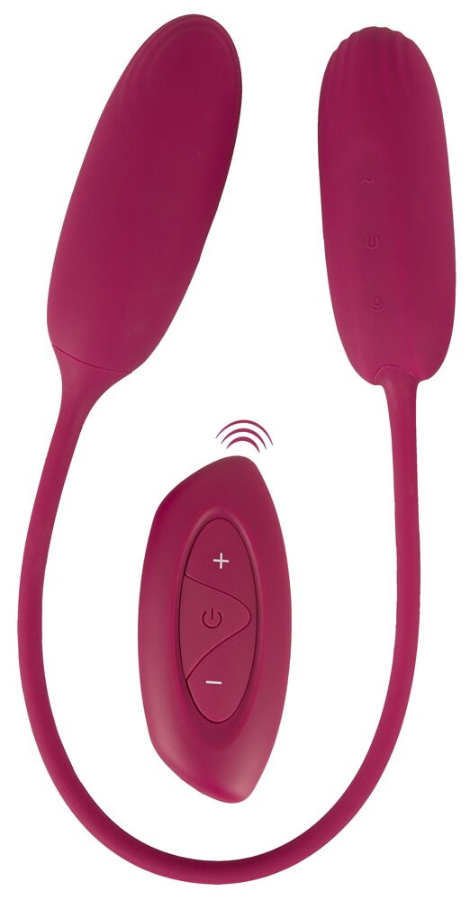 Doppel-Vibrobullet „RC Shaking & Vibrating Love Egg Duo“ verbunden mit 31-cm-Silikonband