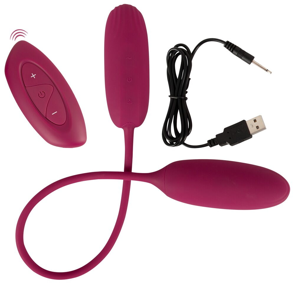 Doppel-Vibrobullet „RC Shaking & Vibrating Love Egg Duo“ verbunden mit 31-cm-Silikonband