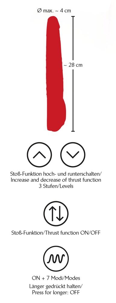 Naturvibrator „Red Push“, 27,5 cm, mit Stoßfunktion