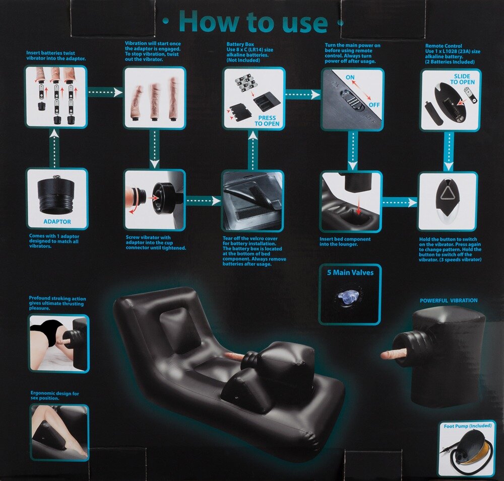 Sex-Liege „Dark Magic Thrusting Bed“ mit Stoßfunktion + 3 Vibratoren + Fußpumpe