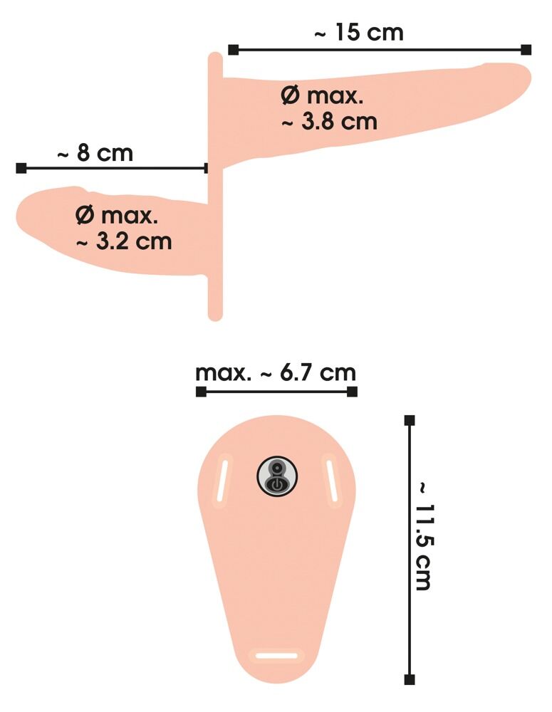 Umschnallvibrator „Vibrating Double Strap-On“, 15,7 cm, 8,8 cm
