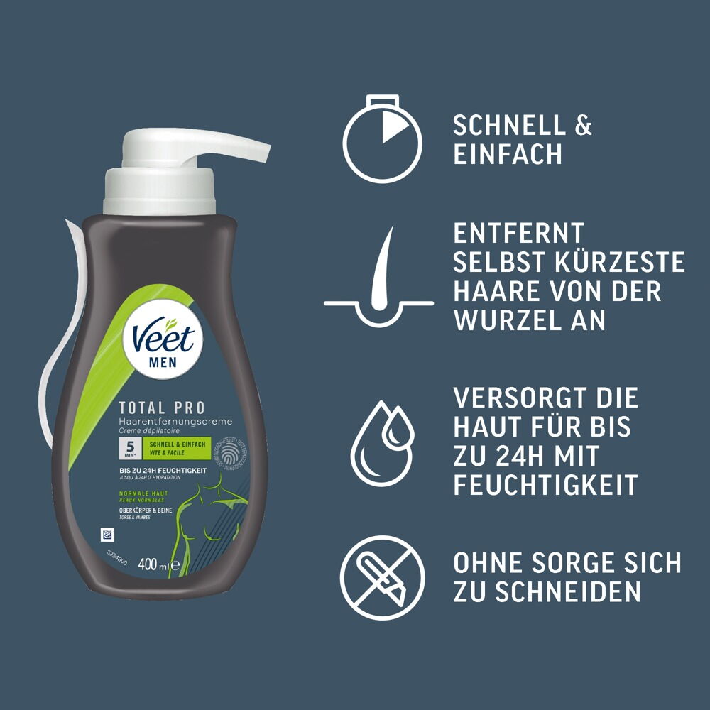 Enthaarungscreme „Veet Men TOTAL PRO“ für seinen Oberkörper & Beine