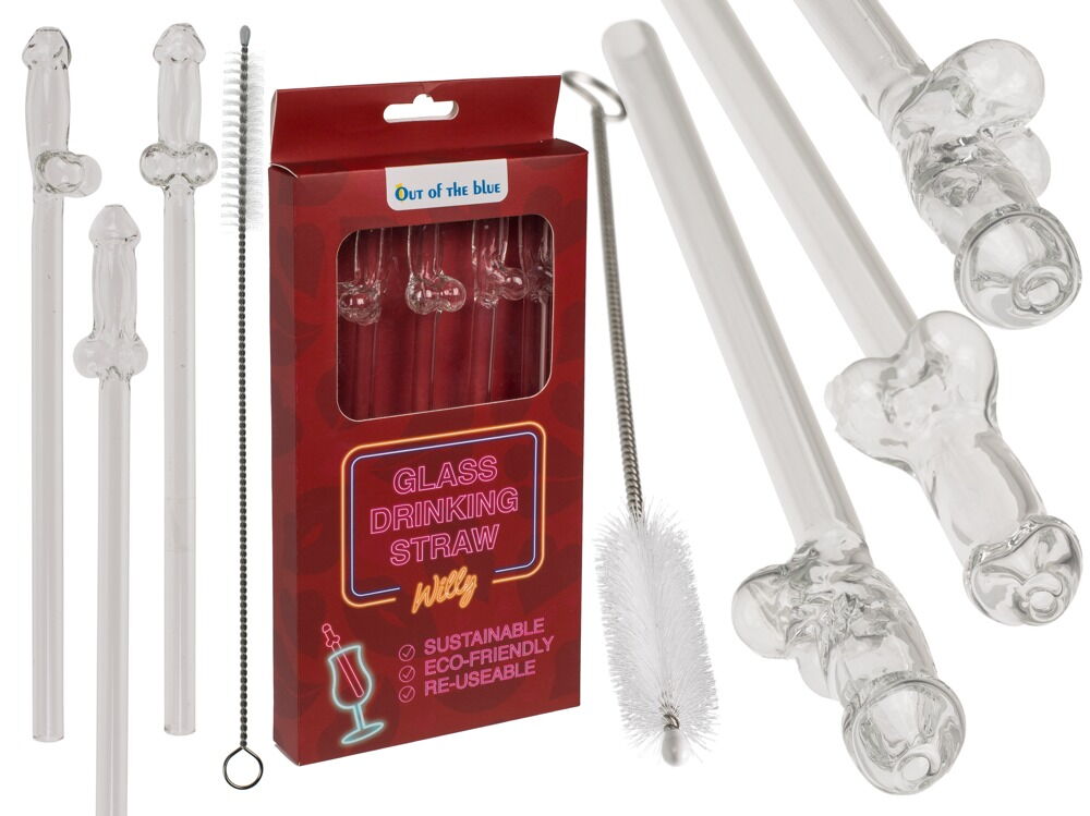 5-teilliges Strohhalm-Set „Glass Drinking Straw Willy“, aus wiederverwendbarem Glas