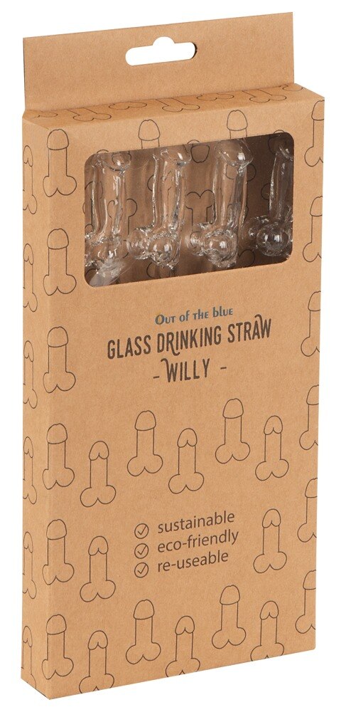 5-teilliges Strohhalm-Set „Glass Drinking Straw Willy“, aus wiederverwendbarem Glas
