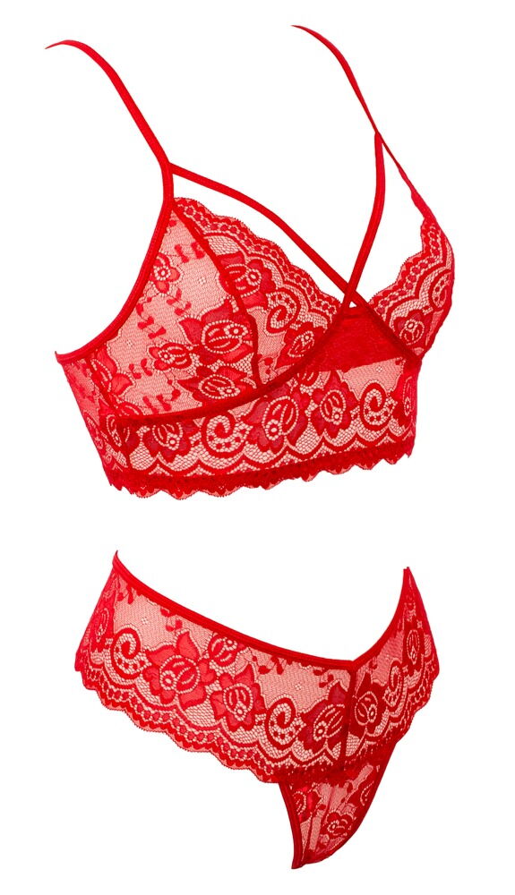 Bralette plus Riostring aus weicher roter Stretch-Spitze