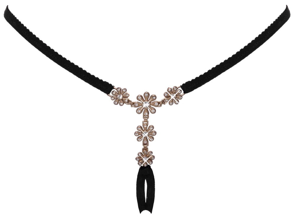 Ouvert-String mit Strass-Blüten