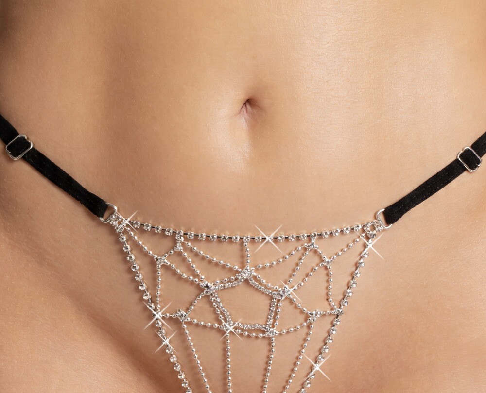 String mit Glitzer-Front aus Strass und Perlen