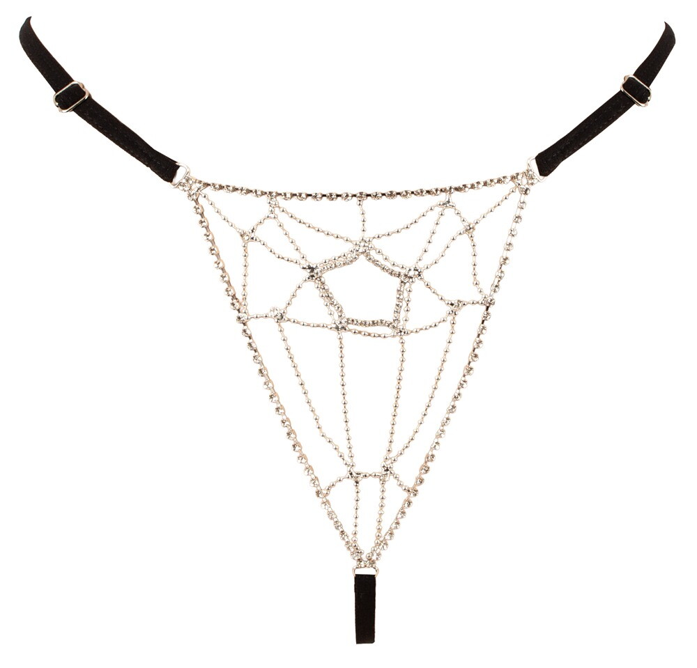 String mit Glitzer-Front aus Strass und Perlen