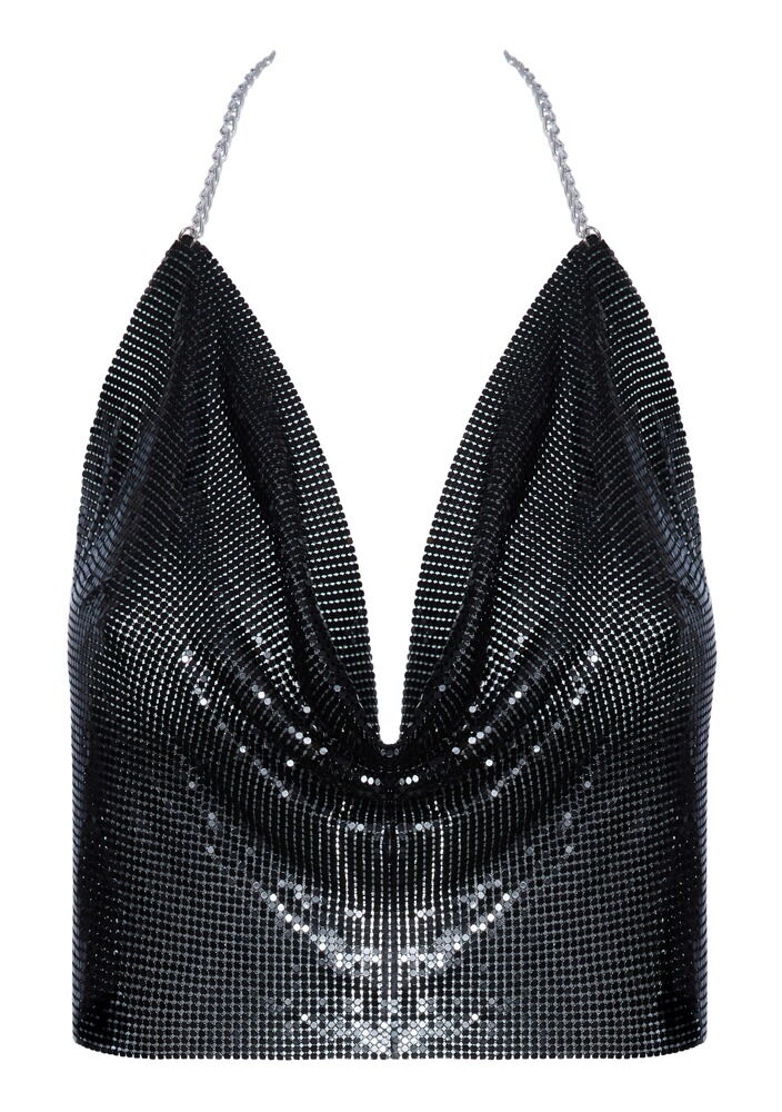 Metallic-Top mit Wasserfall-Ausschnitt