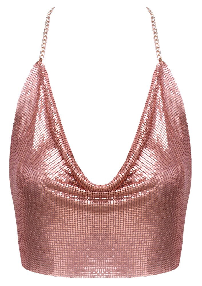 Metallic-Top mit Wasserfall-Ausschnitt