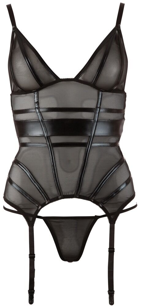 Strapshemd aus transparentem Stoff mit Riemen im Wetlook plus String