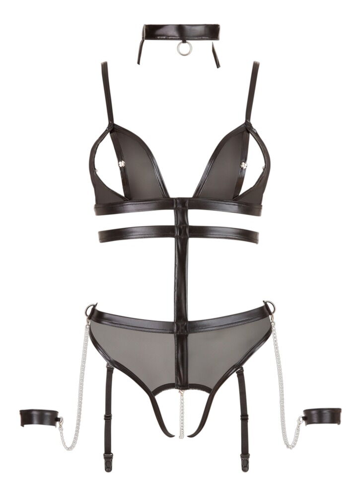 Body ouvert, Wetlook und Powernet in Harness-Optik inkl. Halsband