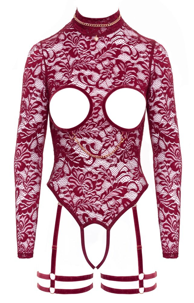 Ouvert-Body aus Spitze und Samt