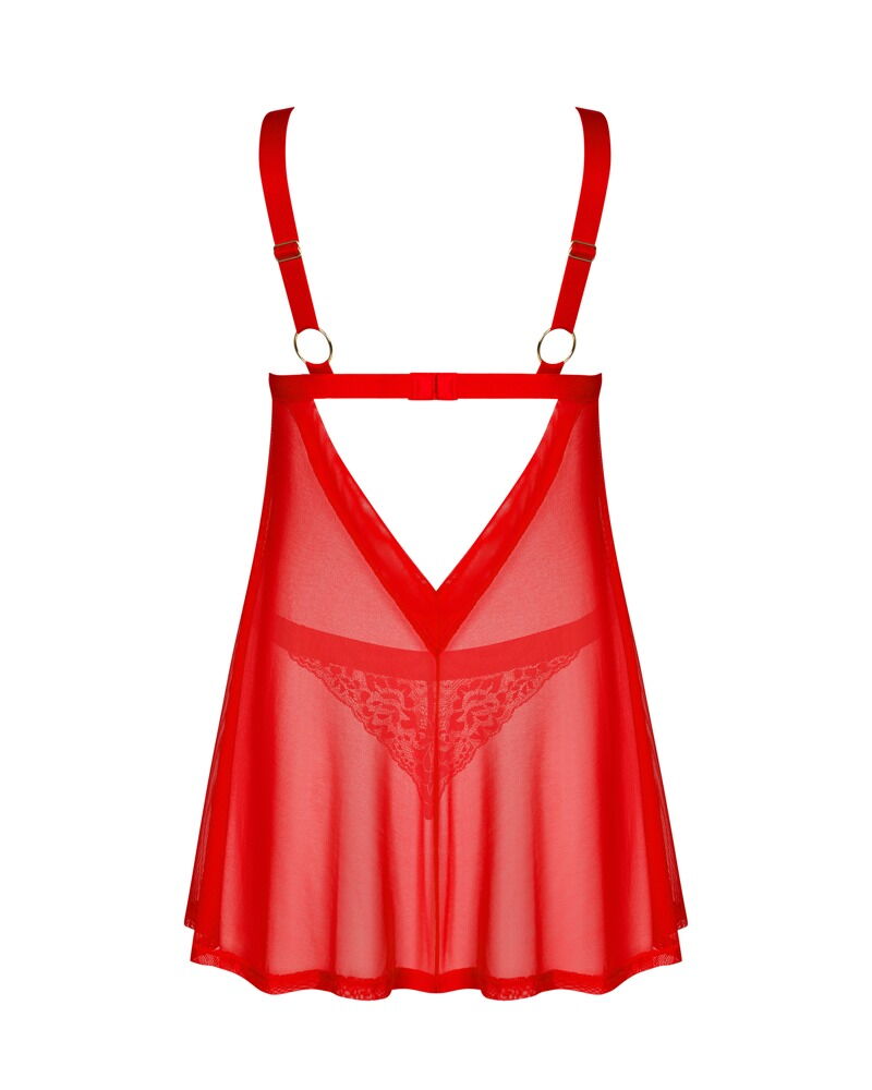 Babydoll plus String „Elianes“ in roter Transparenz mit Spitze