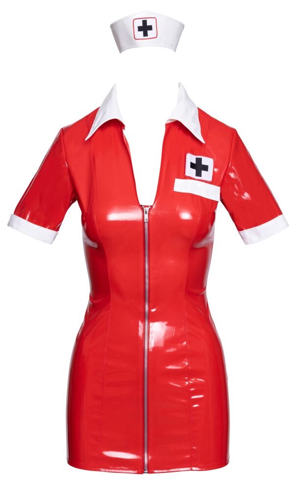 Kleid plus Haube aus Lack im Krankenschwester-Look