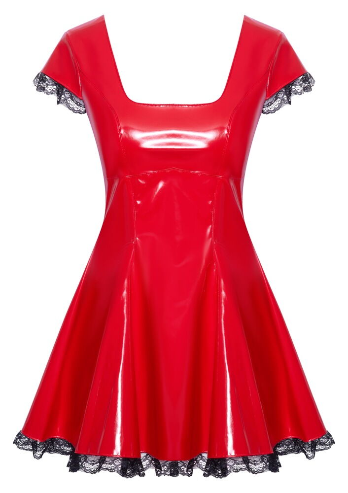 Lack-Minikleid mit Spitzenrüschen