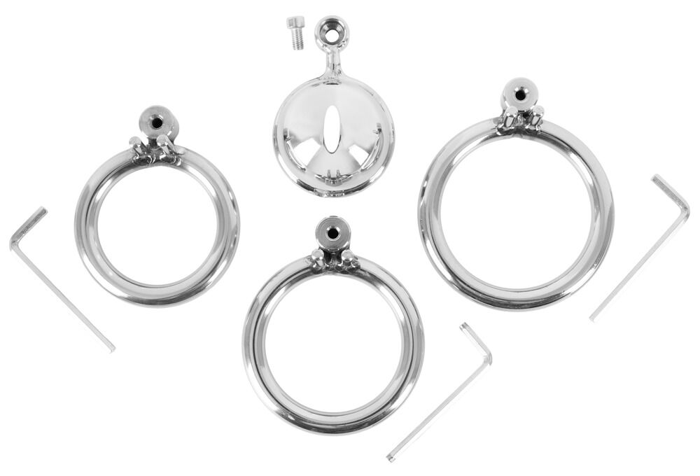 Peniskäfig „Mini Cock Cage“ mit 3 austauschbaren Hodenringen