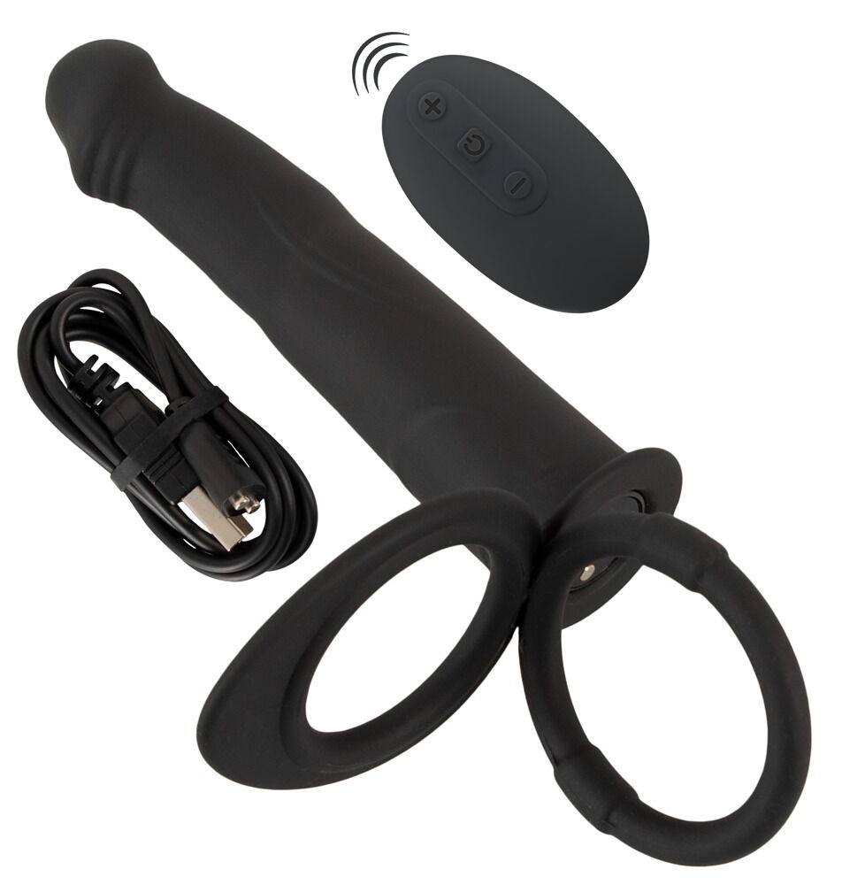 Analvibrator „RC double fucker“ mit Penis- und Hodenring