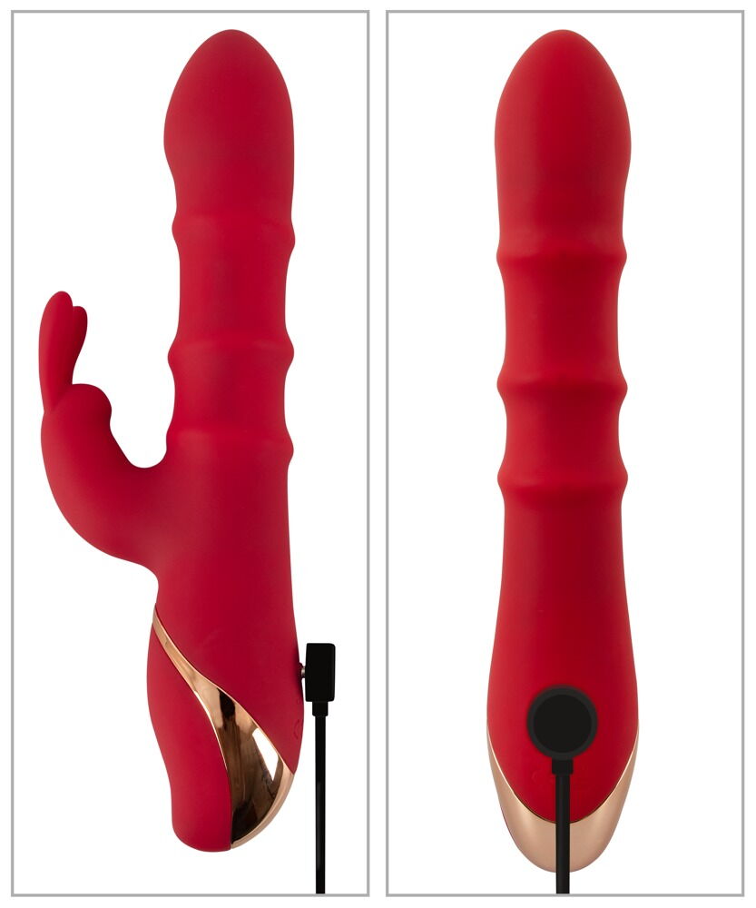 Rabbitvibrator mit 3 beweglichen Massageringen