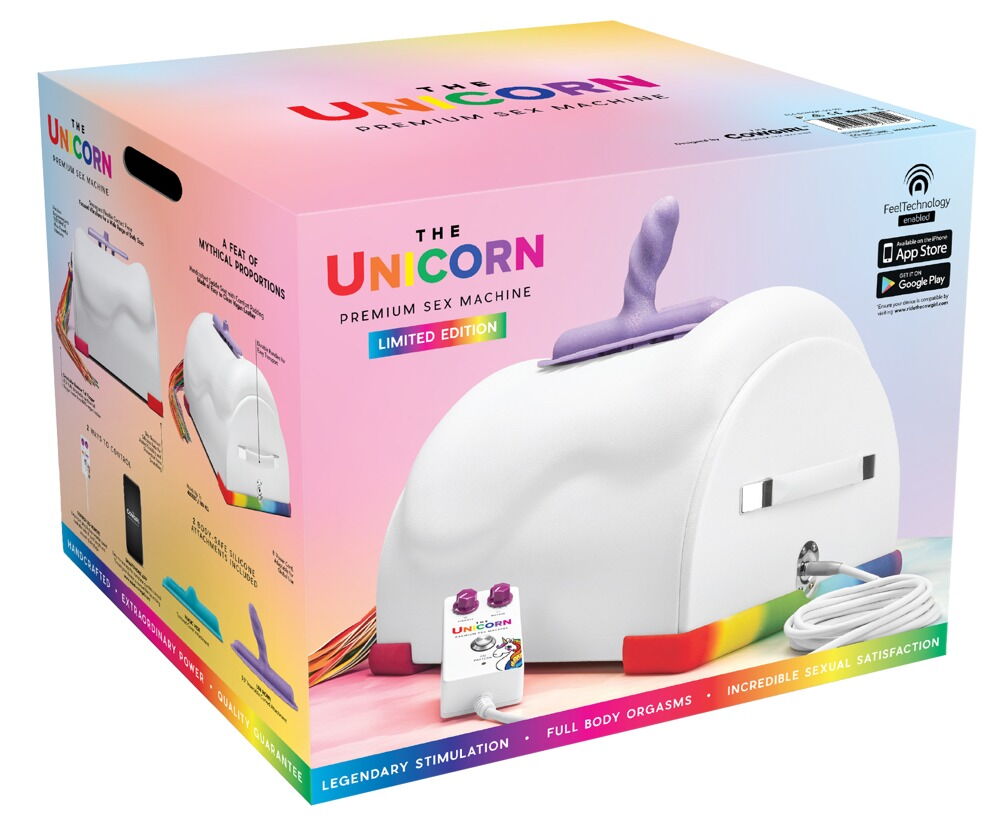 „Premium Sex Machine Unicorn“ mit 2 Aufsätzen, strombetrieben