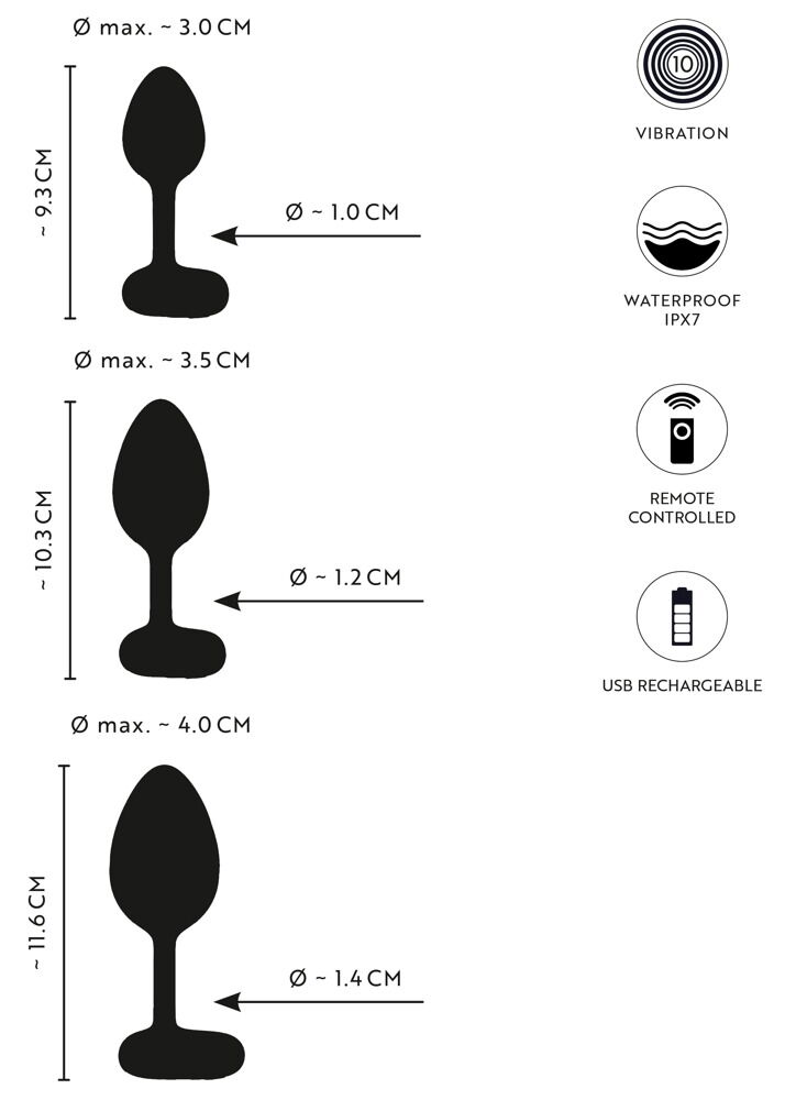 3-teiliges Analplug-Set mit Vibration
