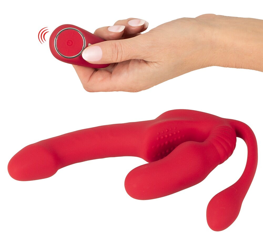 Strapless Strap-on „Triple Teaser RC“ mit 3-facher Vibration