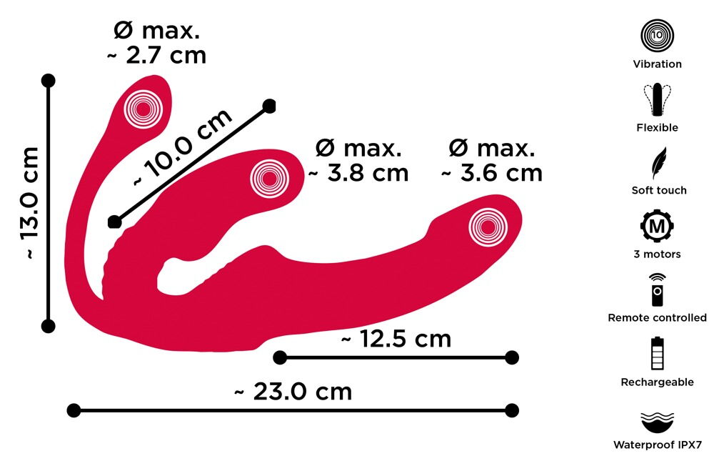 Strapless Strap-on „Triple Teaser RC“ mit 3-facher Vibration