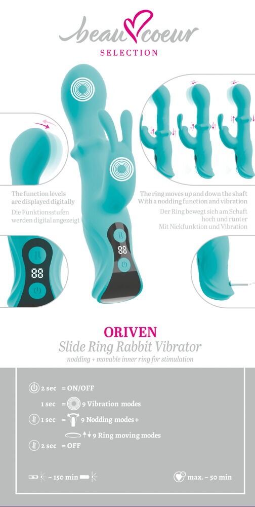 Rabbitvibrator „ORIVEN“ mit Klopf-Impulsen & Slide Massagering