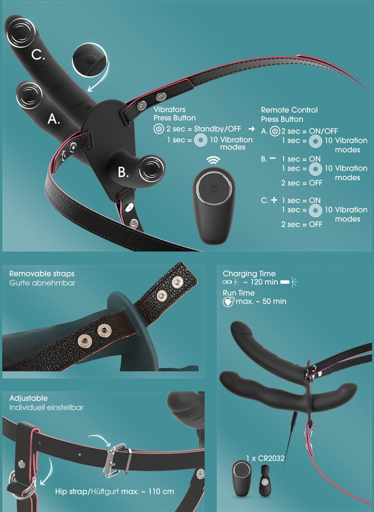 Strap-on „RC Double Outside“ mit 3 Vibratoren