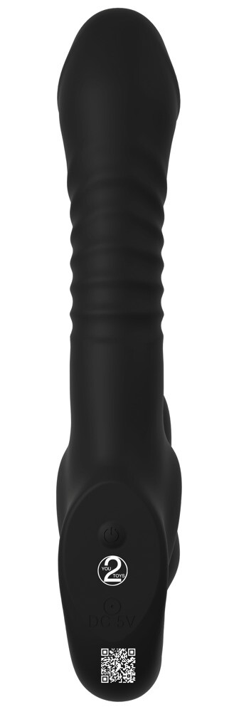 Strapless Strap-on „Thrusting Double Teaser RC“ mit Stoßfunktion