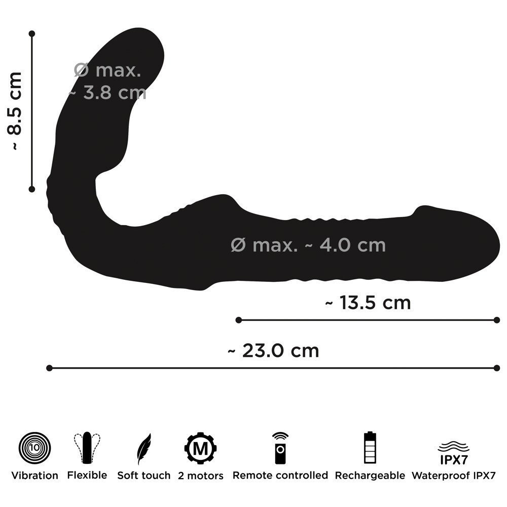 Strapless Strap-on „Thrusting Double Teaser RC“ mit Stoßfunktion